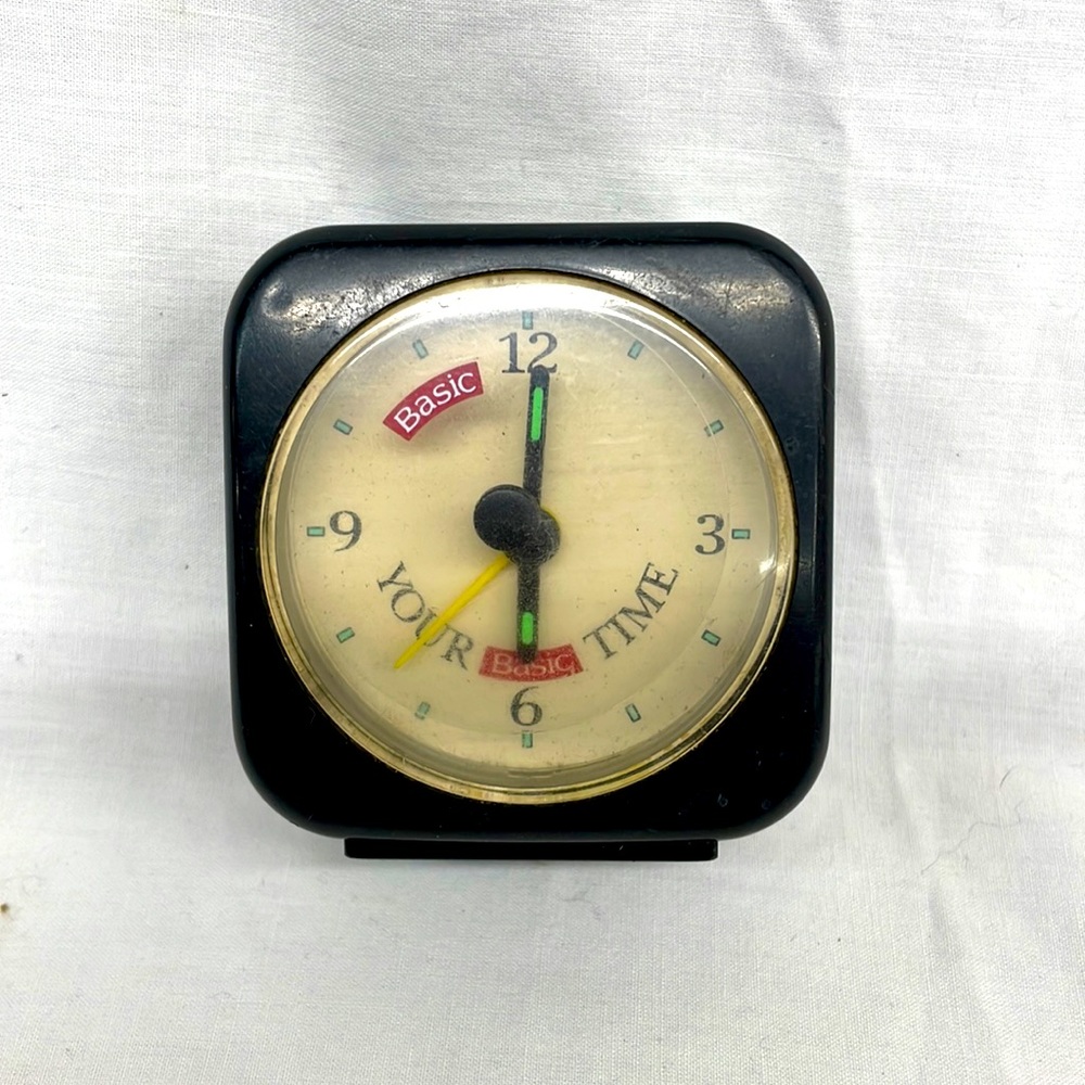 Basic vintage mini travel alarm clock black 2.5” square